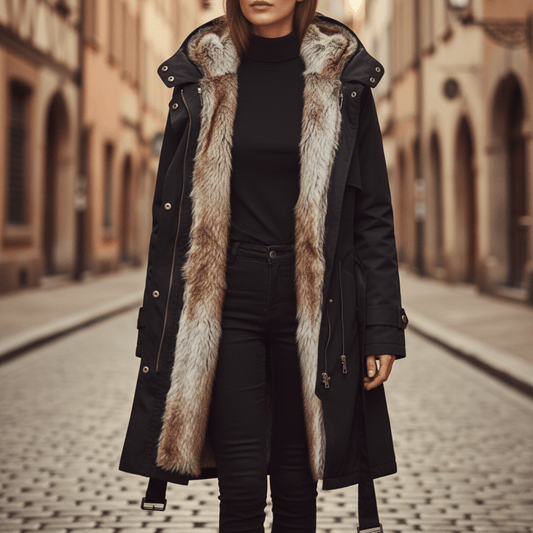 Women's Faux Fur Trim Hooded Longline Winter Coat