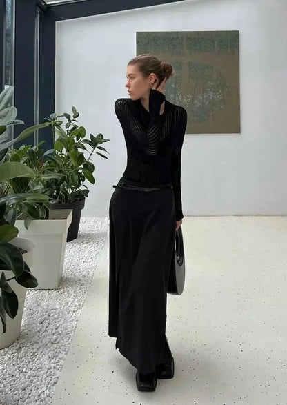 Women's Sheer Ribbed Long Sleeve Fine Knit Jumper view 6