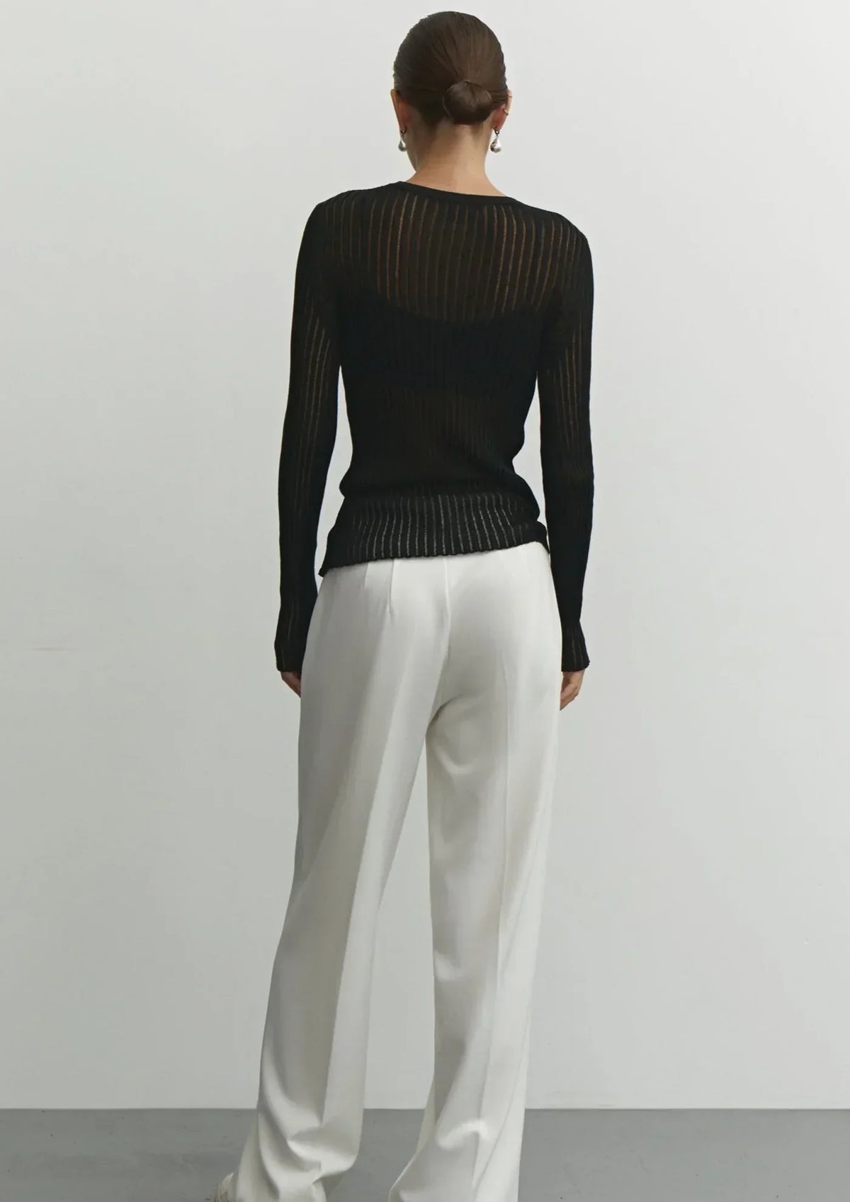 Women's Sheer Ribbed Long Sleeve Fine Knit Jumper view 3
