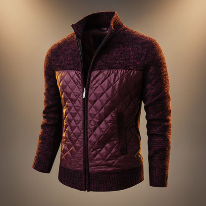 Men's Navy Blue Quilted Jacket in Crimson Red