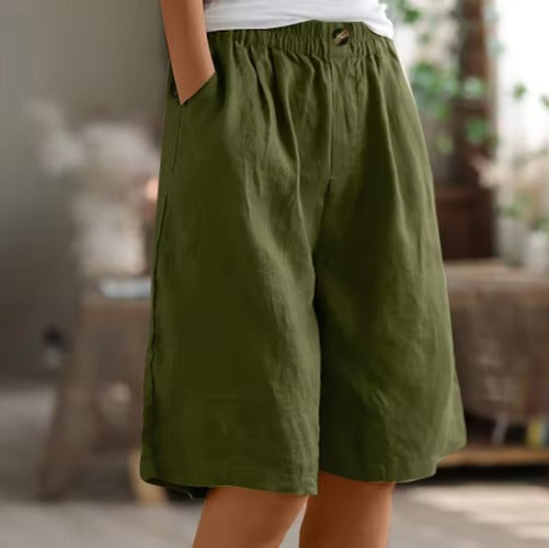 Women's Elastic Waist Comfort Shorts in Army Green