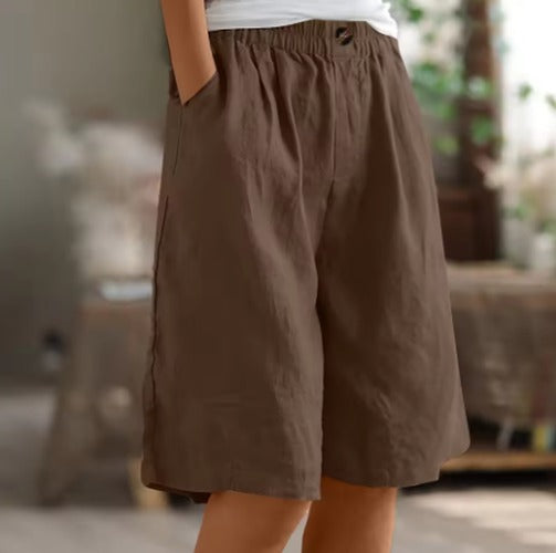Women's Elastic Waist Comfort Shorts in Brown