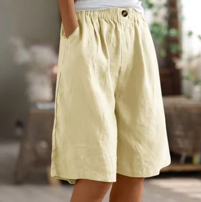 Women's Elastic Waist Comfort Shorts in Beige