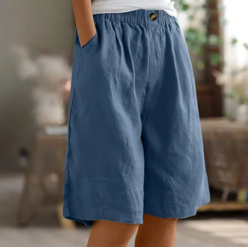 Women's Elastic Waist Comfort Shorts in Blue