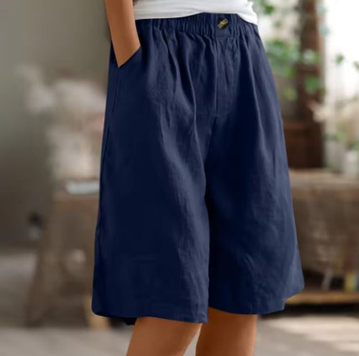 Women's Elastic Waist Comfort Shorts in Navy Blue