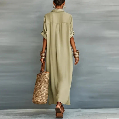 Women's Collared Short Sleeve Oversized Maxi Dress view 2