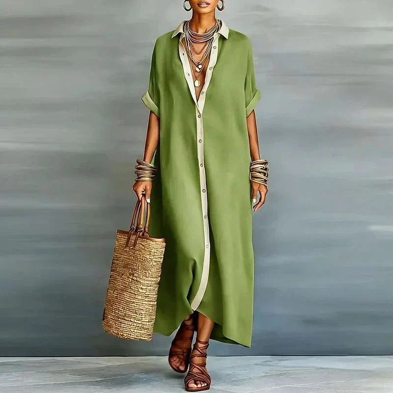 Women's Collared Short Sleeve Oversized Maxi Dress view 6