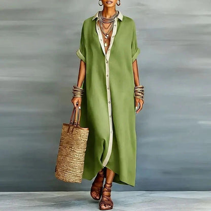 Women's Collared Short Sleeve Oversized Maxi Dress view 6