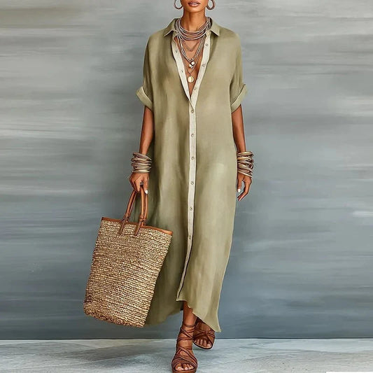 Women's Collared Short Sleeve Oversized Maxi Dress