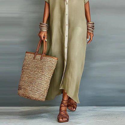 Women's Collared Short Sleeve Oversized Maxi Dress view 4