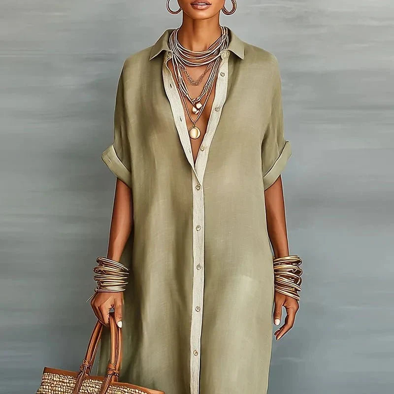 Women's Collared Short Sleeve Oversized Maxi Dress view 3