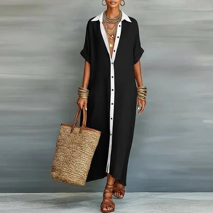 Women's Collared Short Sleeve Oversized Maxi Dress view 5