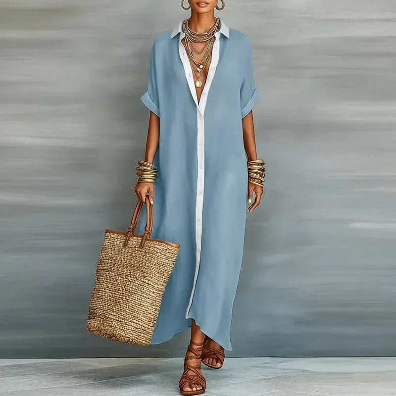 Women's Collared Short Sleeve Oversized Maxi Dress view 7