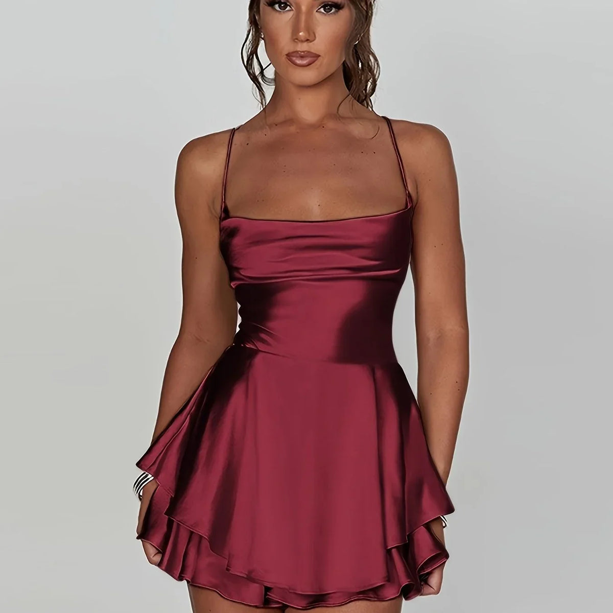 Women's Open Back Flared Strappy Mini Dress view 15