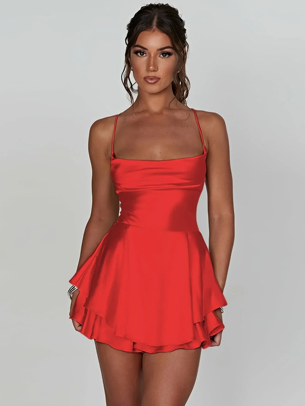 Women's Open Back Flared Strappy Mini Dress view 6