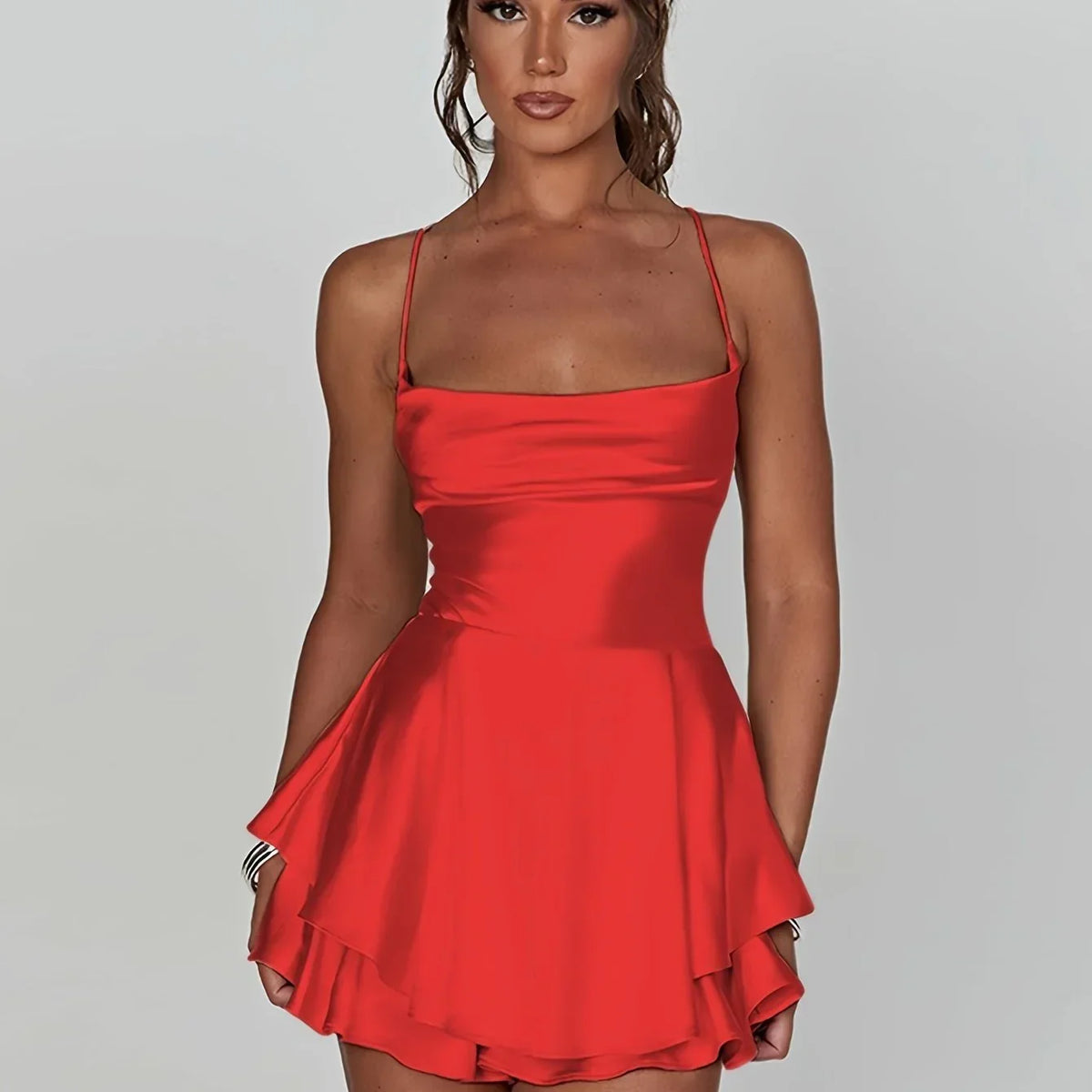 Women's Open Back Flared Strappy Mini Dress view 18