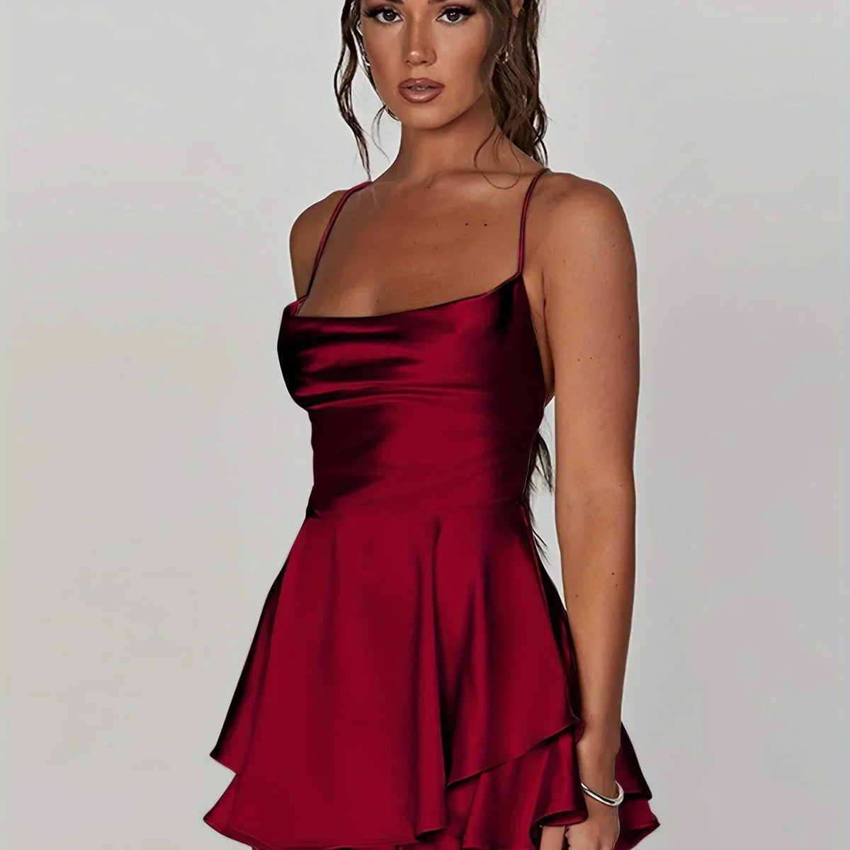 Women's Open Back Flared Strappy Mini Dress view 20