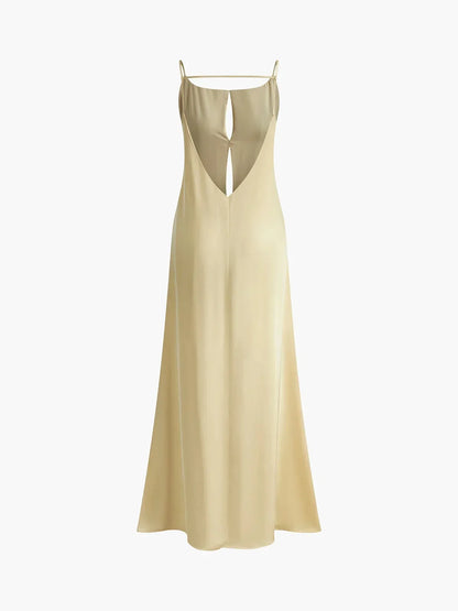 Women's Yellow Open Back Draped Maxi Dress