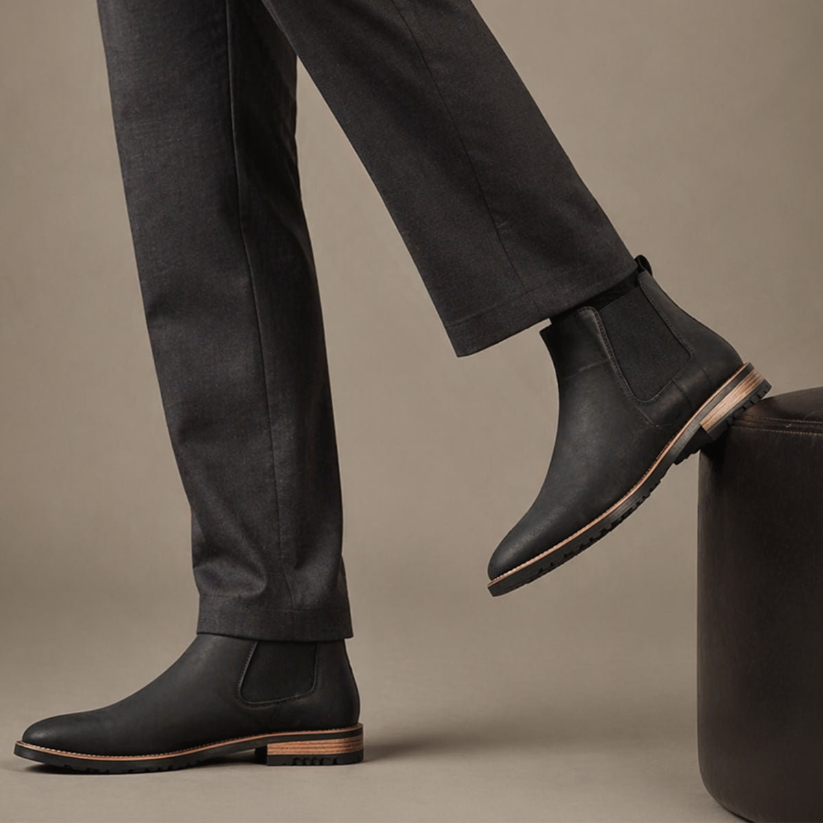 Men's Striped Casual Chelsea Boots for Work and Office in Black