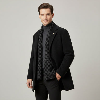 Men's Fur Lined Longline Overcoat with Scarf