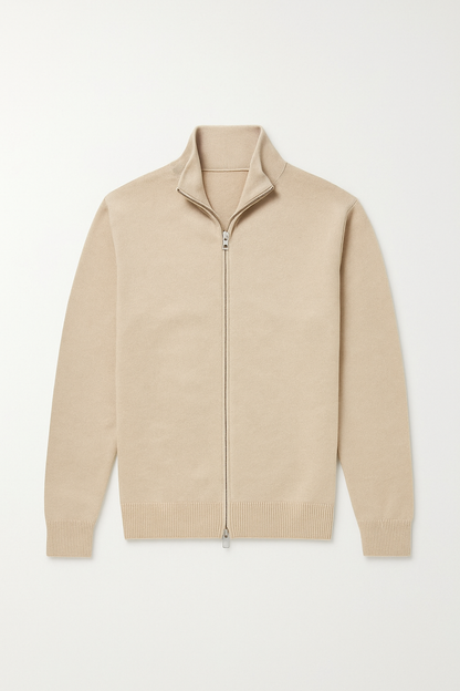Men's Grey Zip Up Cardigan in Beige