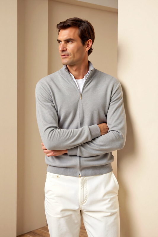 Men's Grey Zip Up Cardigan