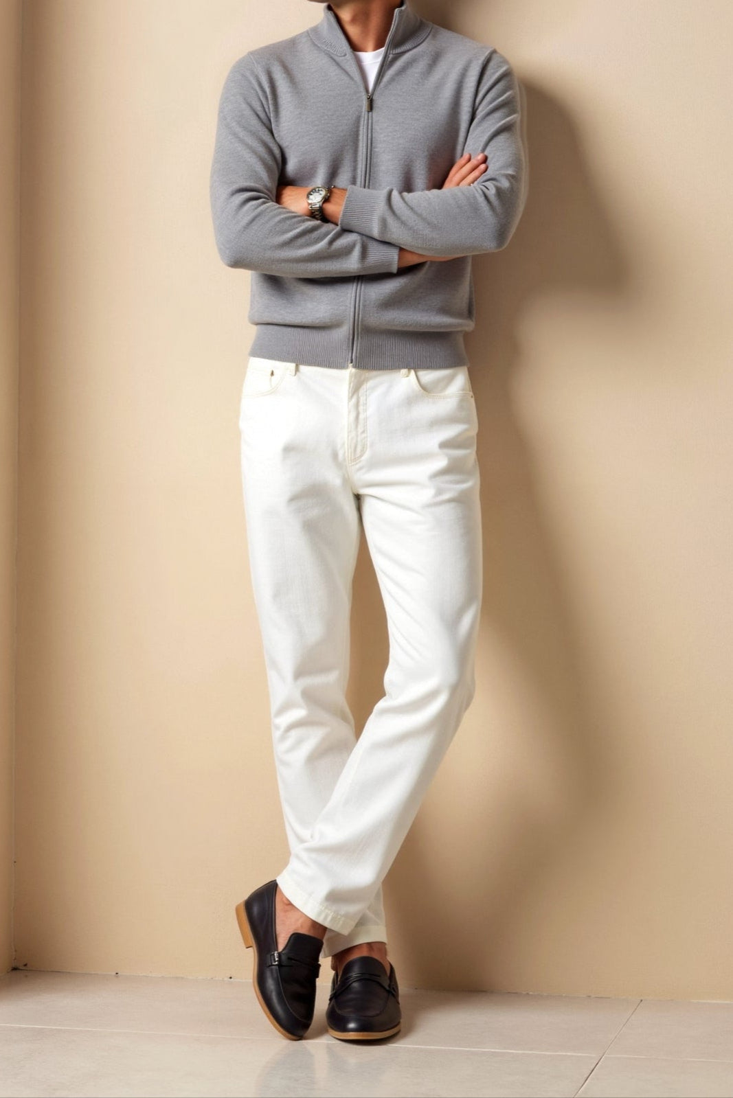 Men's Grey Zip Up Cardigan