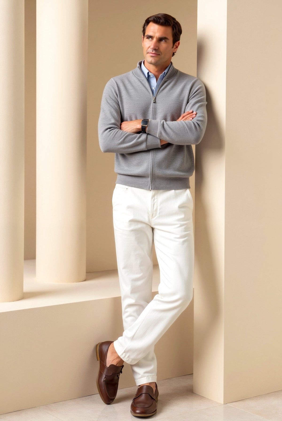 Men's Grey Zip Up Cardigan