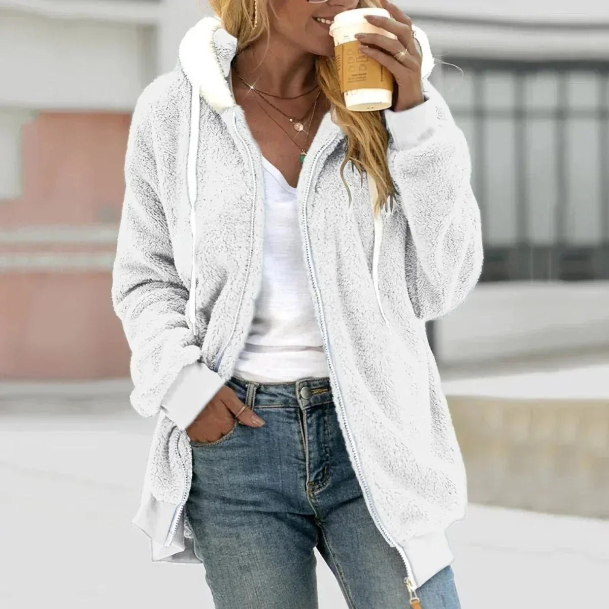 Women's Hooded Zip Up Fleece Lined Bomber Jacket view 7