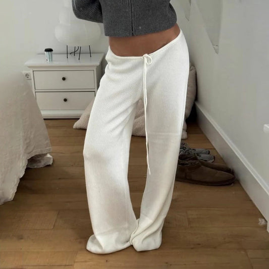 Women's Drawstring Wide Leg Knitted Lounge Trousers