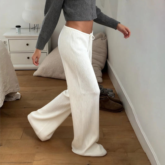 Women's Drawstring Wide Leg Knitted Lounge Trousers