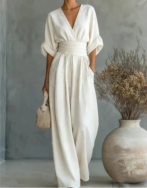 Women's Wrap Front Tie Waist Wide Leg Jumpsuit view 4