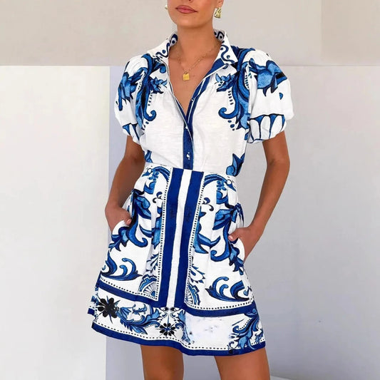 Women's Floral Puff Sleeve Mini Dress