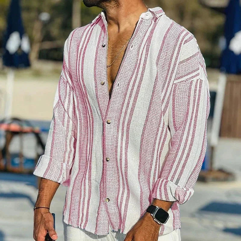 Men's Relaxed Fit Striped Shirt in Pink