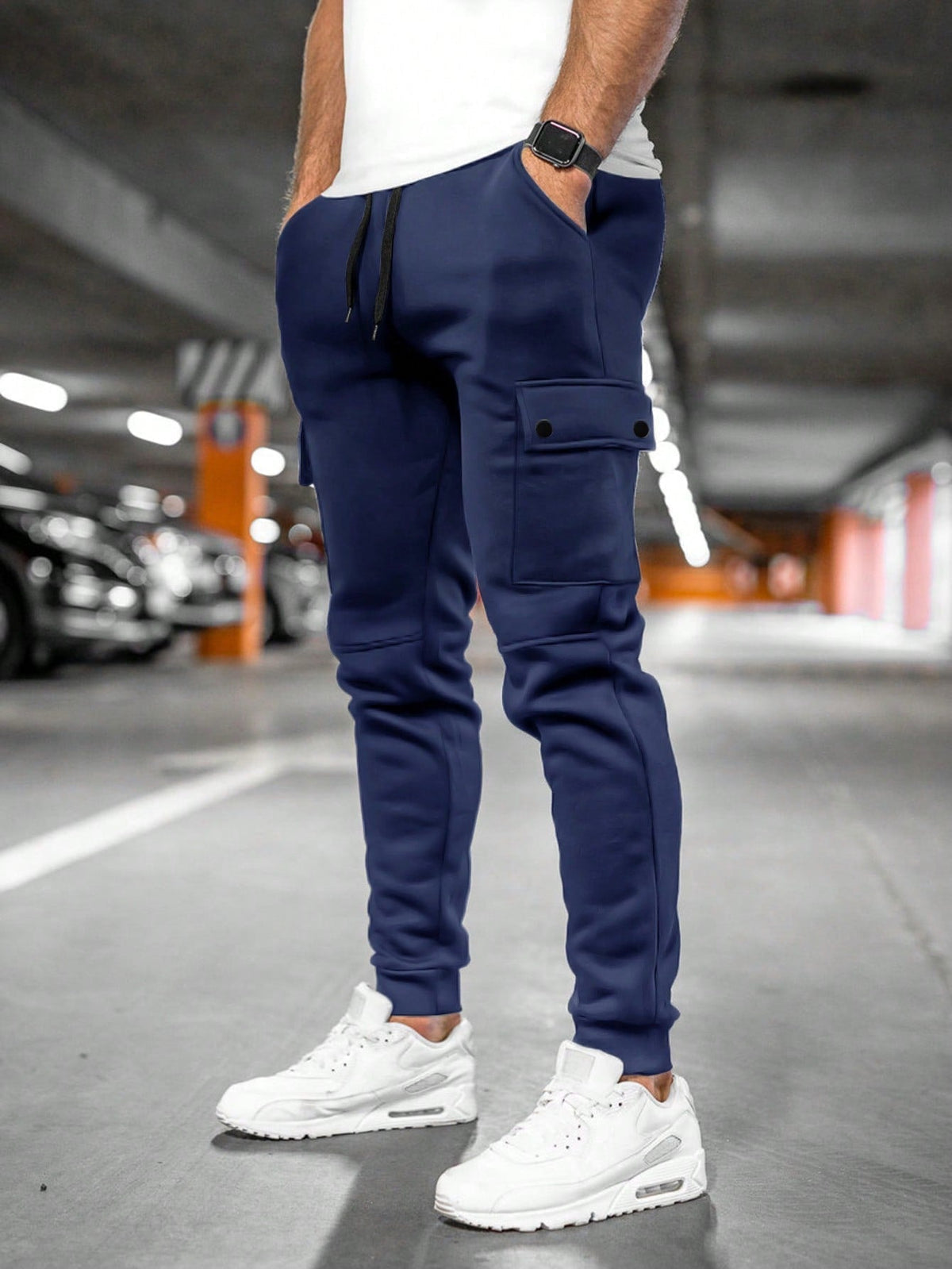 Men's Cropped Trousers in Navy Blue