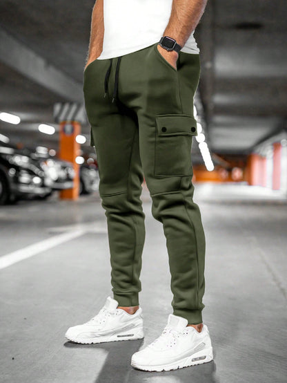 Men's Gray Drawstring Trousers in Army Green