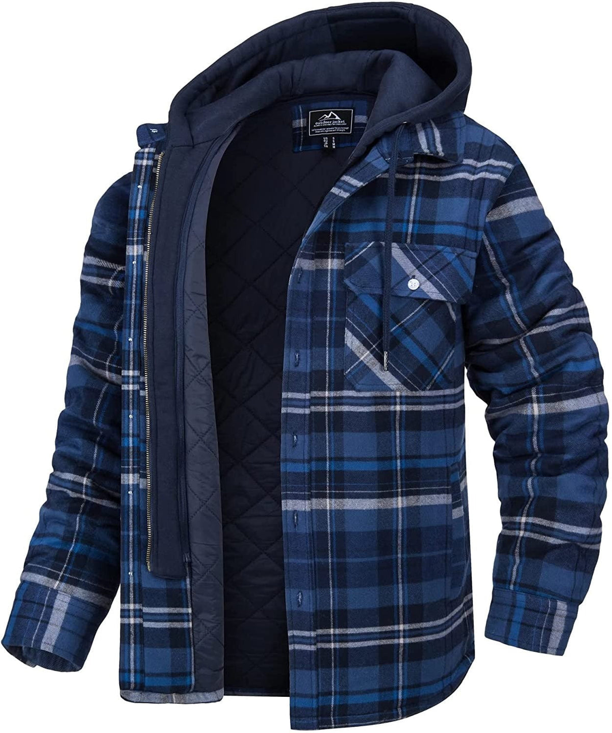 Men's Checked Quilted Lined Hooded Overshirt view 6