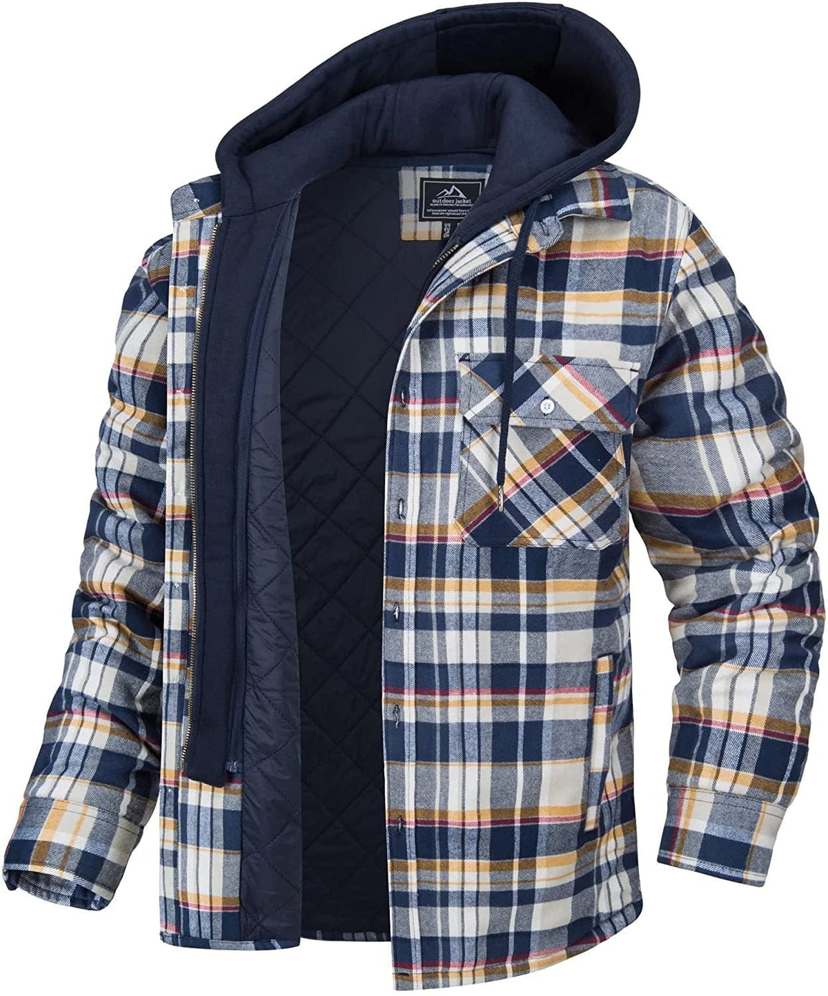 Men's Checked Quilted Lined Hooded Overshirt