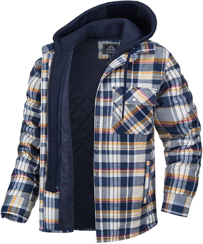 Men's Checked Quilted Lined Hooded Overshirt
