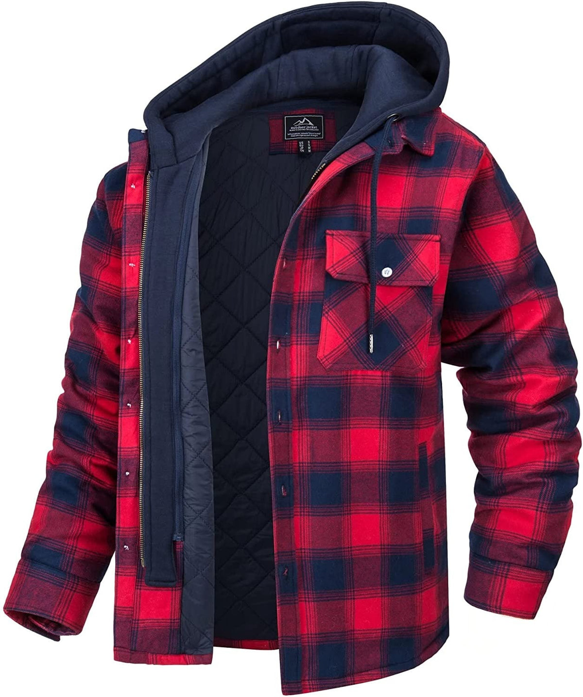 Men's Checked Quilted Lined Hooded Overshirt view 5