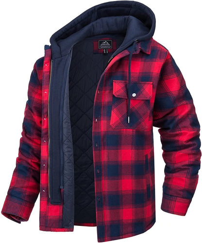Men's Checked Quilted Lined Hooded Overshirt view 5