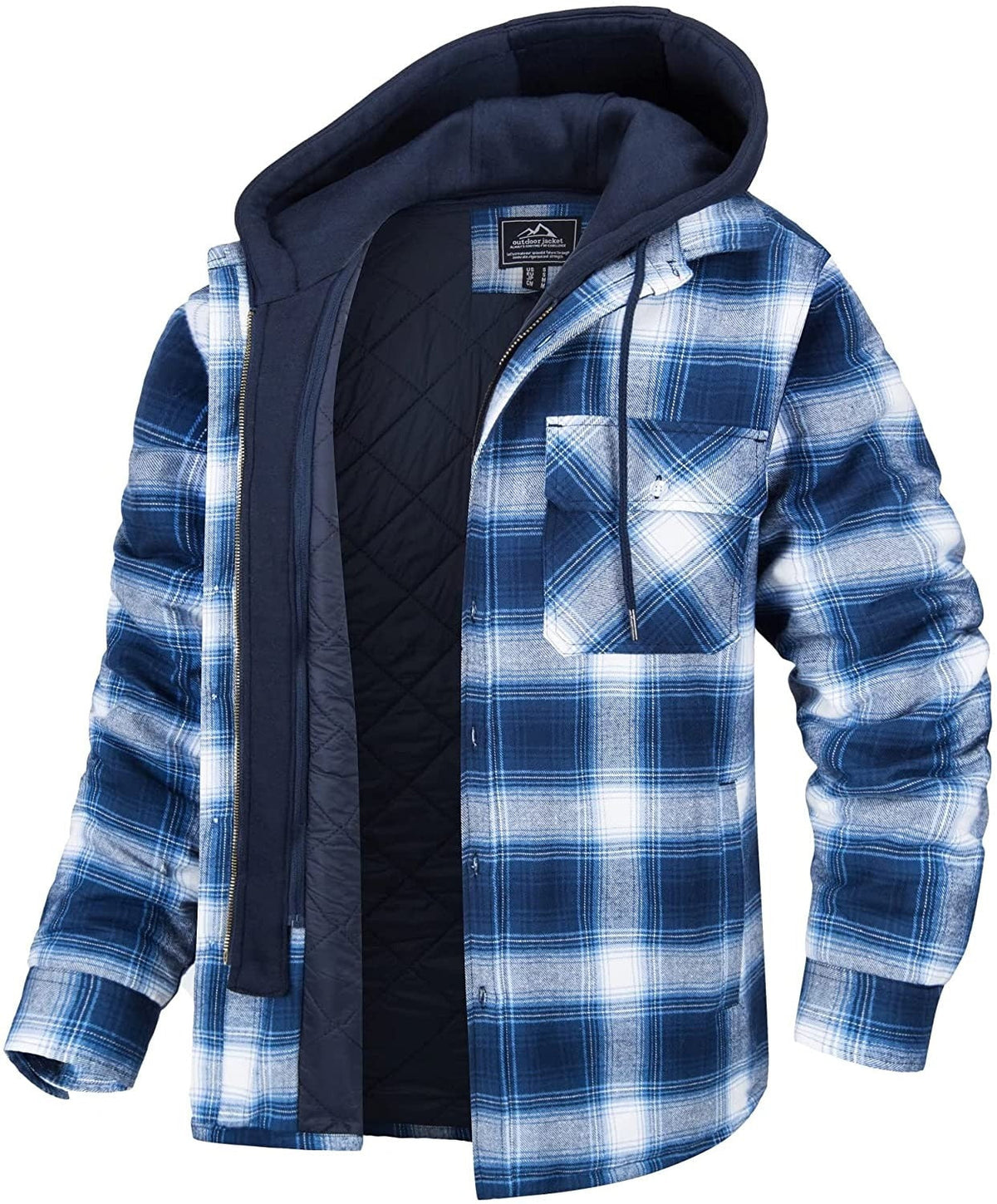 Men's Checked Quilted Lined Hooded Overshirt view 3