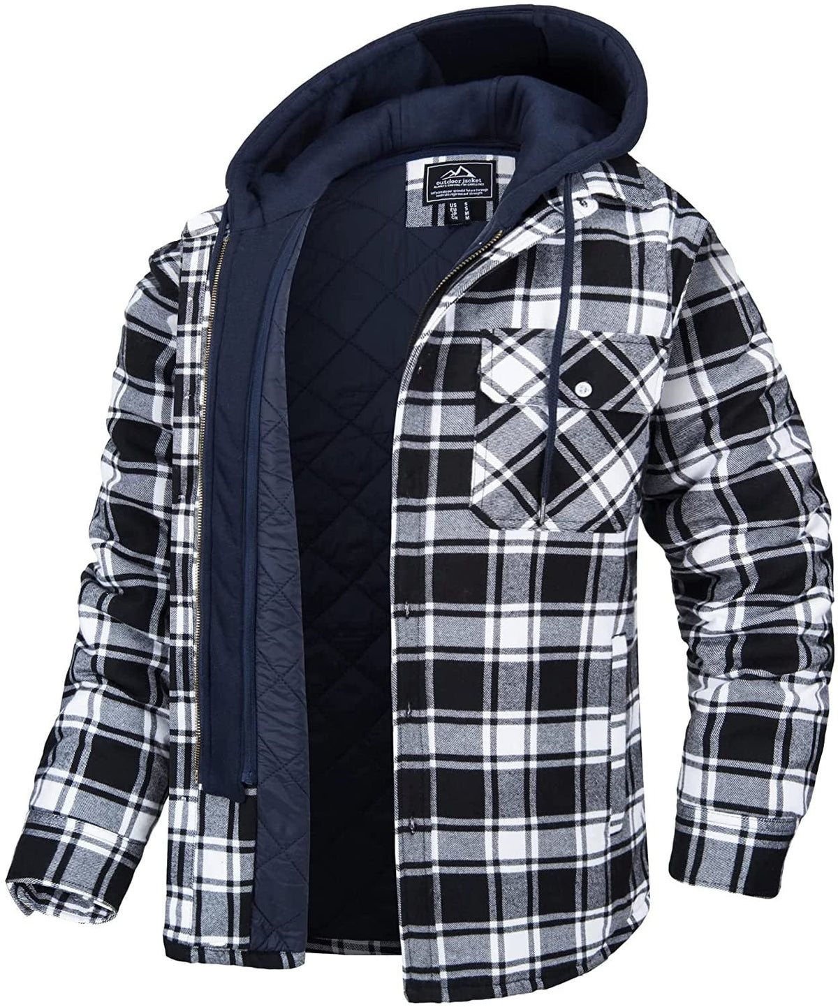 Men's Checked Quilted Lined Hooded Overshirt view 4