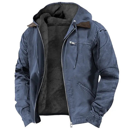 Men's Brown Hooded Winter Coat in Blue