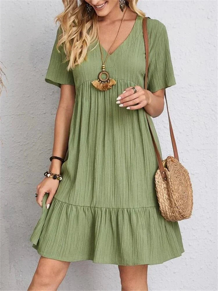 Women's V Neck Tummy Control Maxi Dress in Green