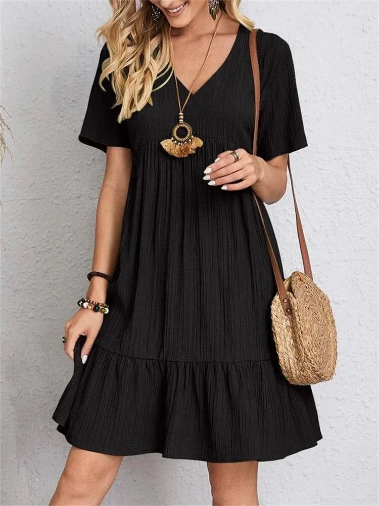 Women's V Neck Tummy Control Maxi Dress in Black