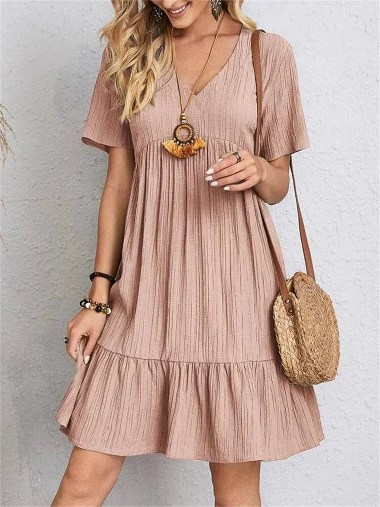 Women's V Neck Tummy Control Maxi Dress in Pink
