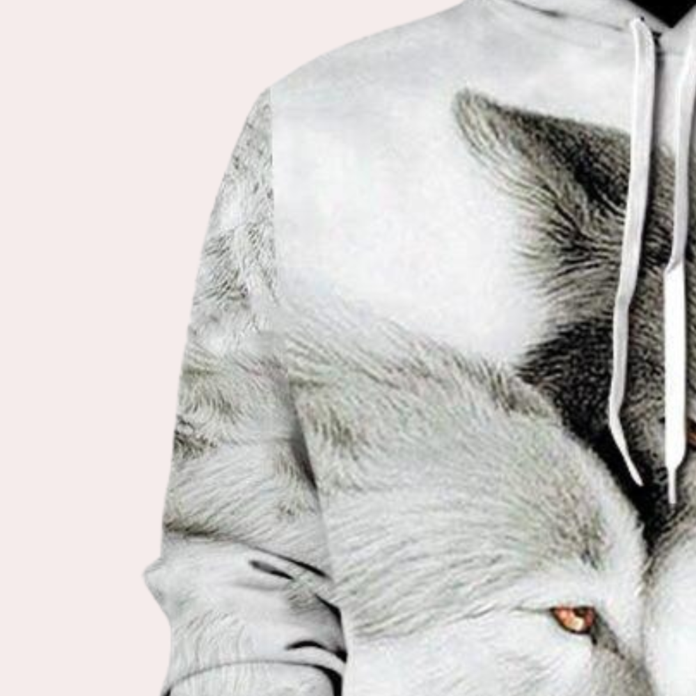 Men's Wolf Print Drawstring Hoodie