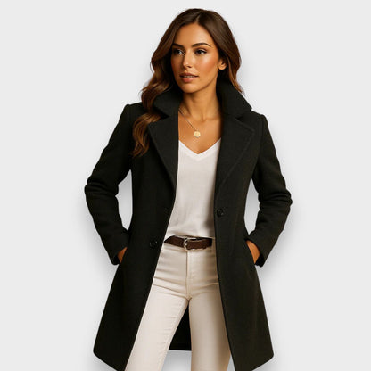 Women's Lapel Collar Button Front Casual Overcoat