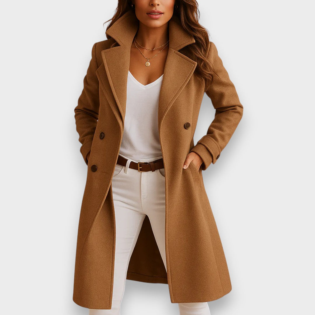 Women's Lapel Collar Button Front Casual Overcoat view 3